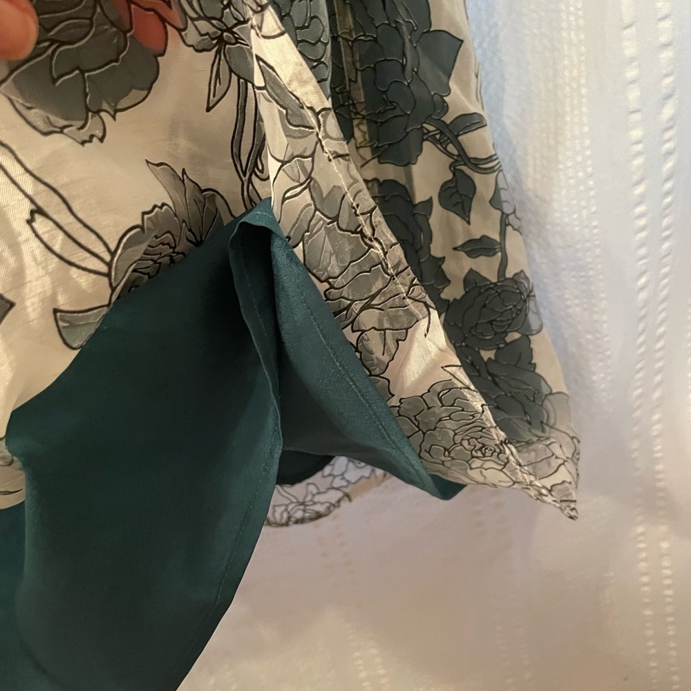 Lace + Mesh Sleeveless Floral Fit-and-Flare Dress Cream/Dark Green size medium - Picture 4 of 14